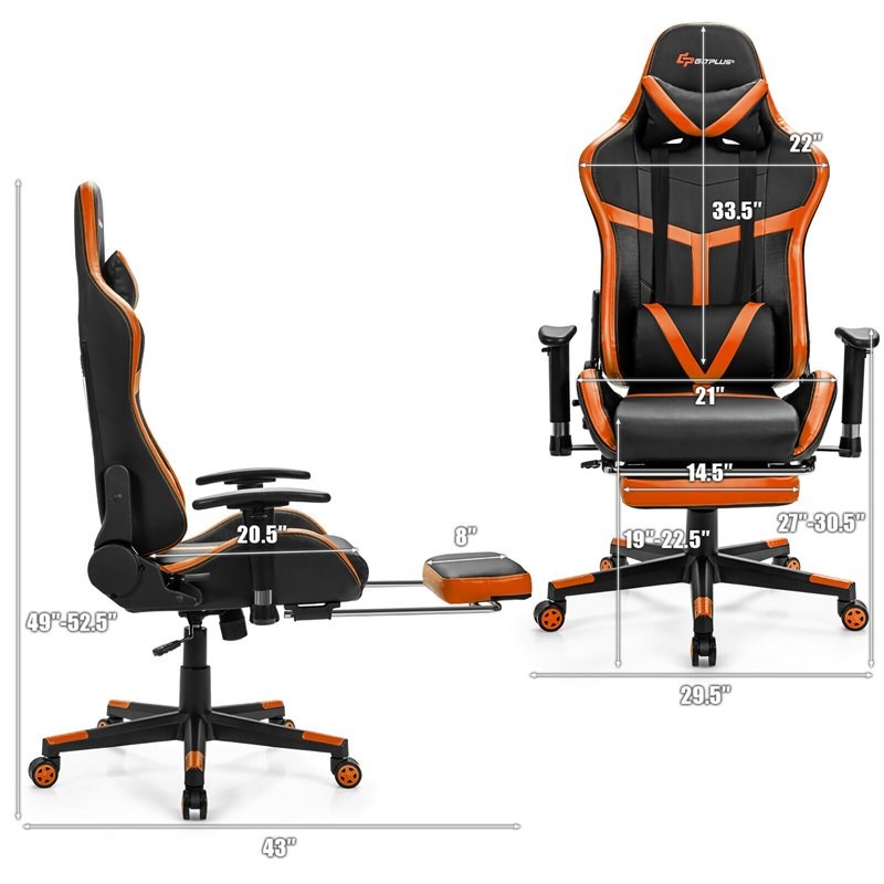 Costway Polyurethane Gaming Chair with Footrest in Black/Orange