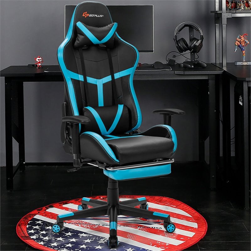 Costway Polyurethane Gaming Chair with Footrest in Black Finish