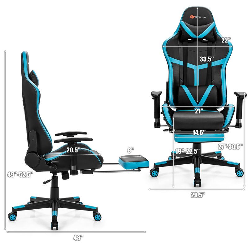 Costway Polyurethane Gaming Chair with Footrest in Black Finish