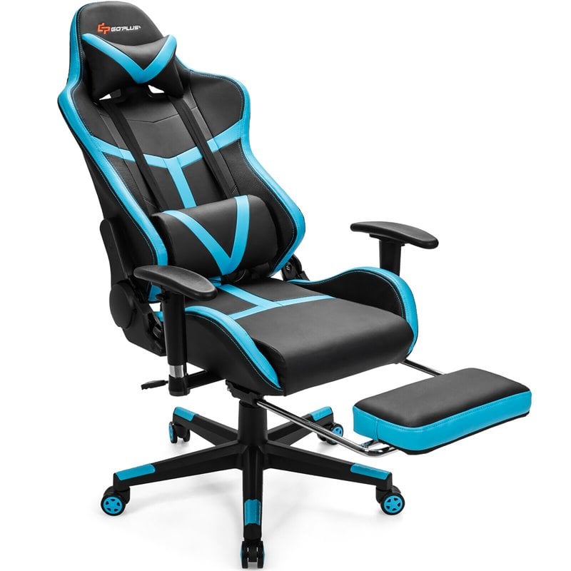 Costway Polyurethane Gaming Chair with Footrest in Black Finish