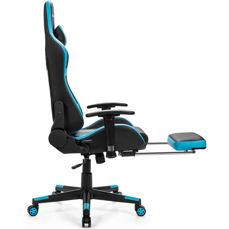 Costway Polyurethane Gaming Chair with Footrest in Black Finish