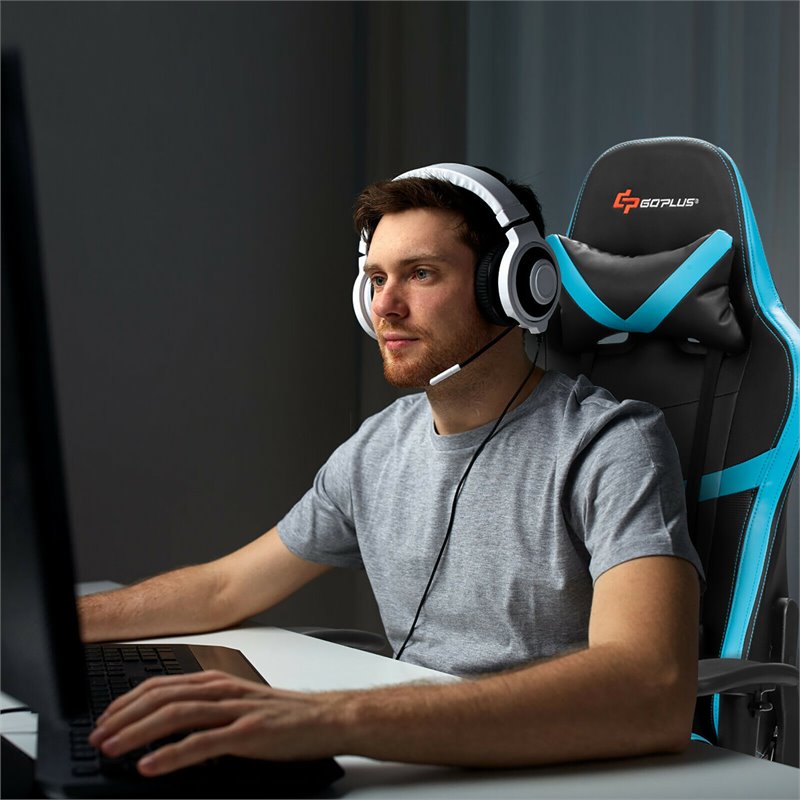 Costway Polyurethane Gaming Chair with Footrest in Black Finish