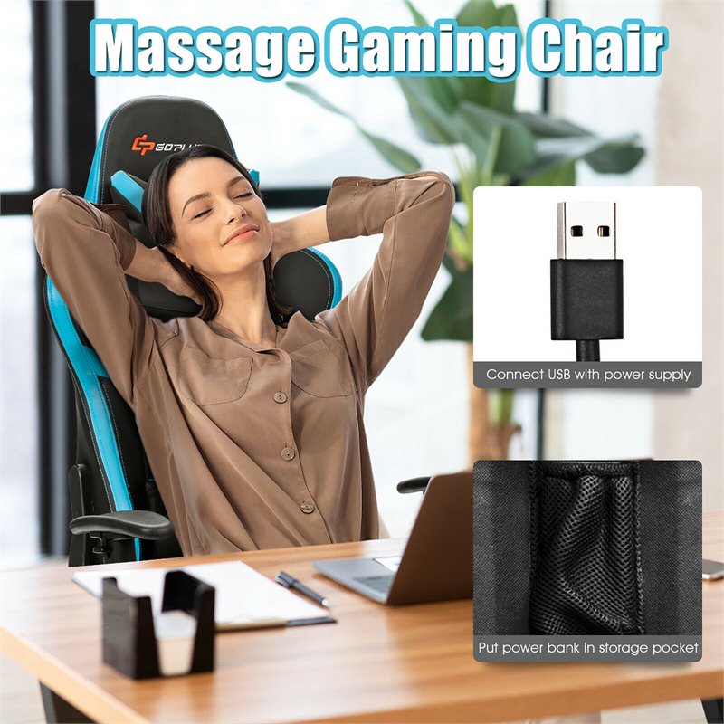 Costway Polyurethane Gaming Chair with Footrest in Black Finish