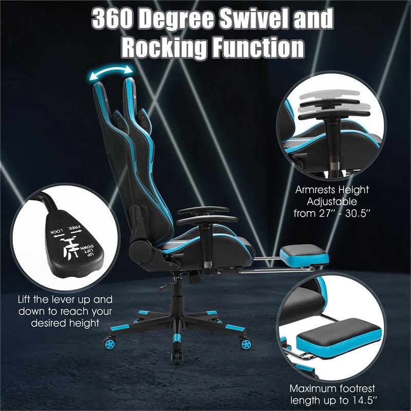 Costway Polyurethane Gaming Chair with Footrest in Black Finish