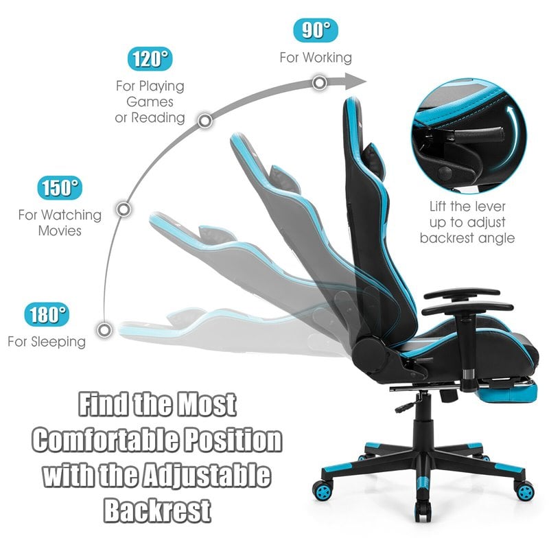 Costway Polyurethane Gaming Chair with Footrest in Black Finish