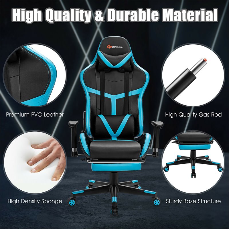 Costway Polyurethane Gaming Chair with Footrest in Black Finish
