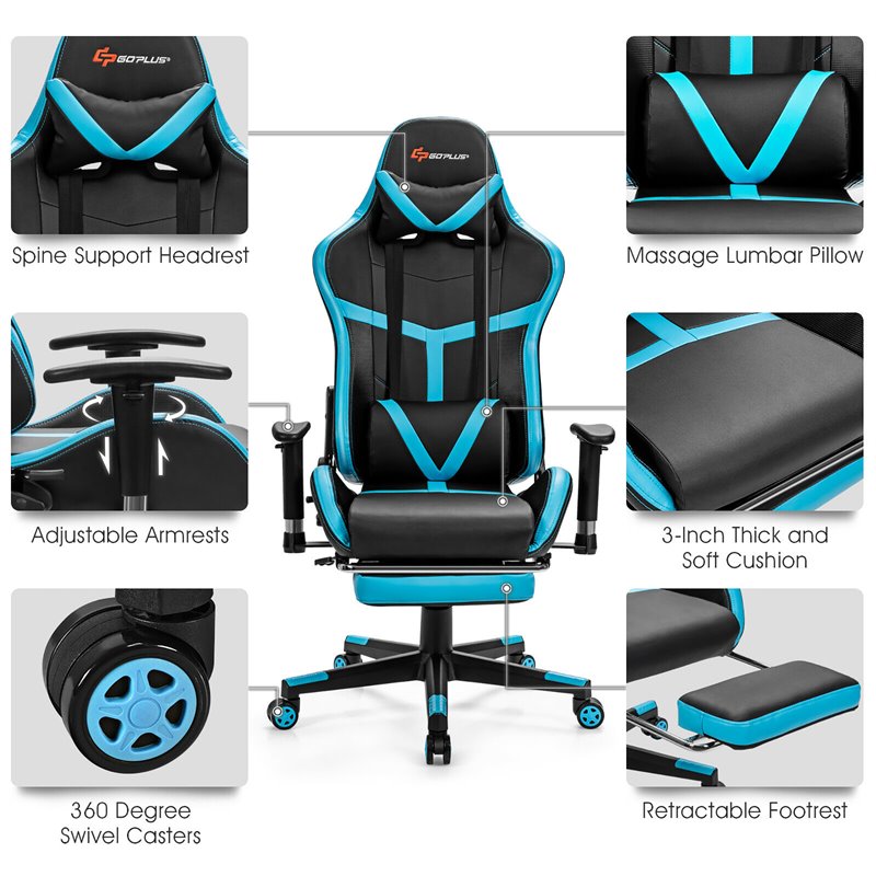 Costway Polyurethane Gaming Chair with Footrest in Black Finish