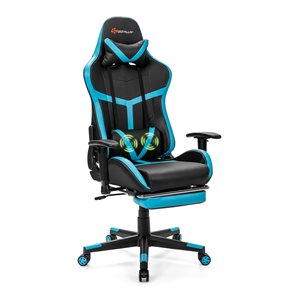 Costway Polyurethane Gaming Chair with Footrest in Black Finish