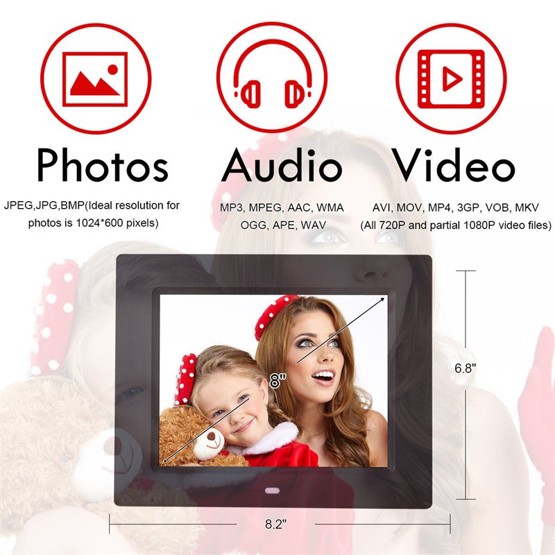 Costway 8'' Contemporary Plastic Digital Photo Frame with Remote in Black