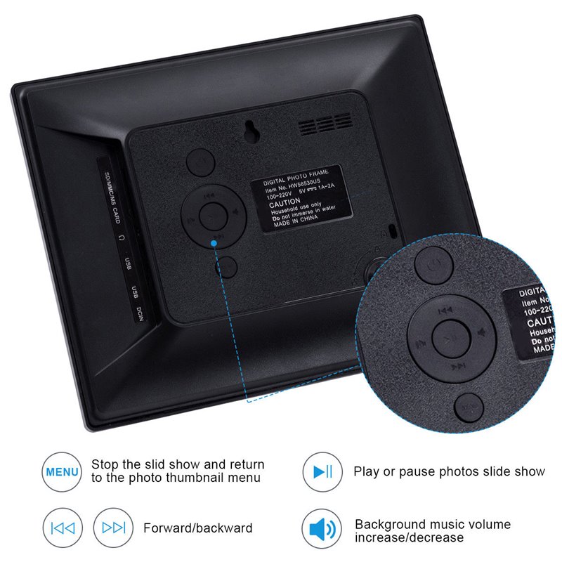 Costway 8'' Contemporary Plastic Digital Photo Frame with Remote in Black