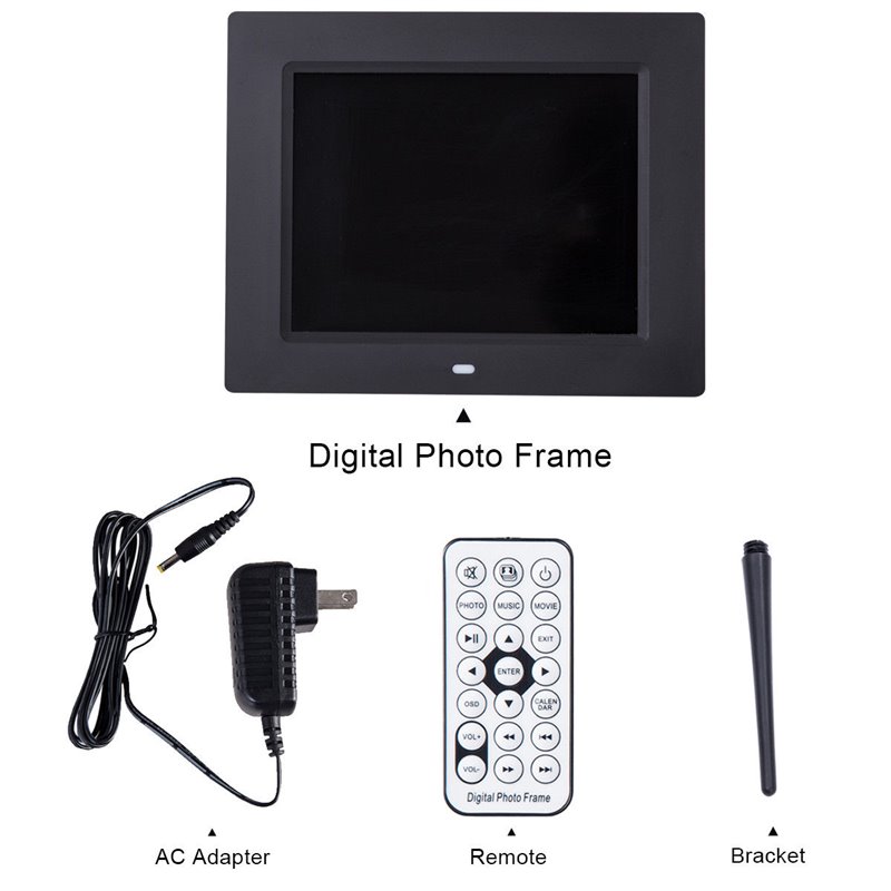 Costway 8'' Contemporary Plastic Digital Photo Frame with Remote in Black