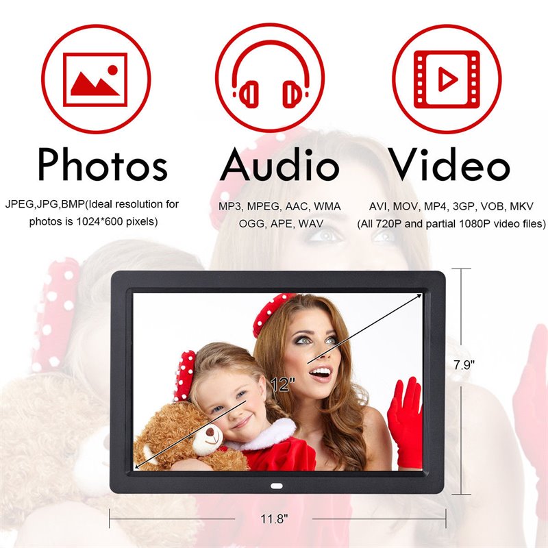 Costway 12'' Contemporary Plastic Digital Photo Frame with Remote in Black
