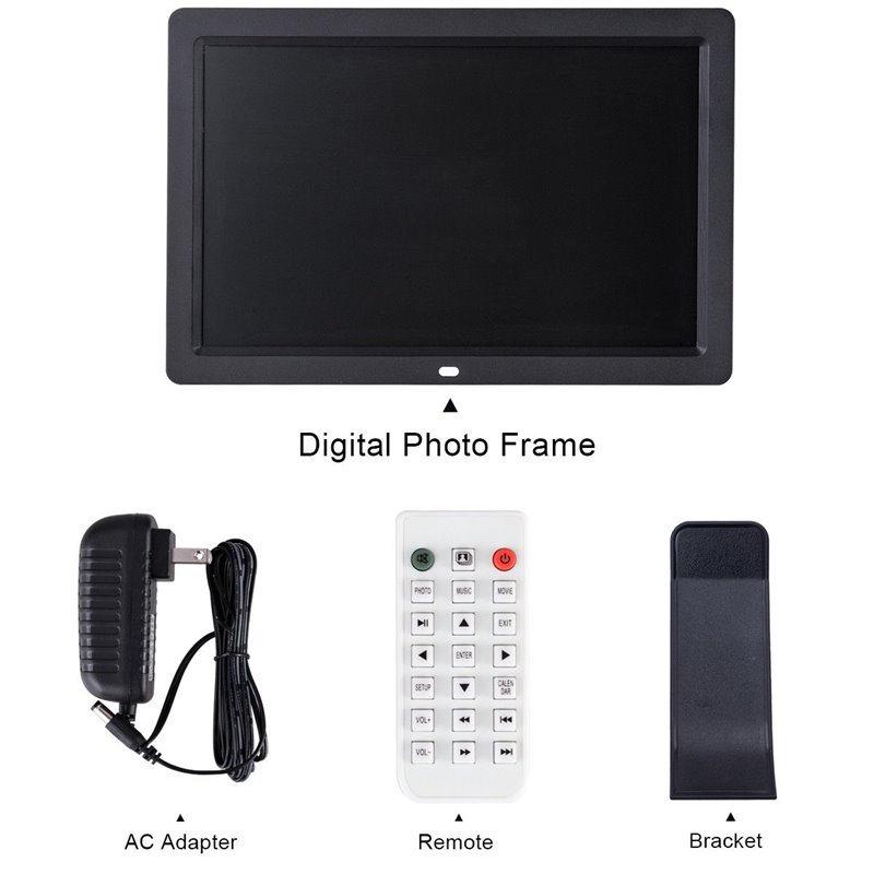 Costway 12'' Contemporary Plastic Digital Photo Frame with Remote in Black