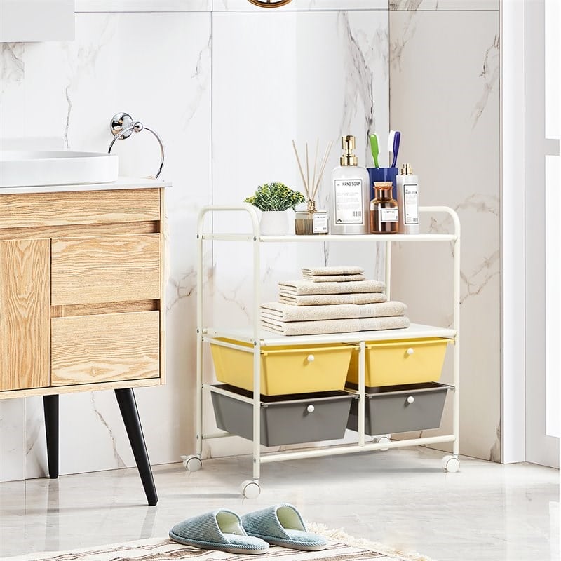 Costway 4-drawer Steel Rolling Storage Cart with 2 Shelves in Yellow and Gray