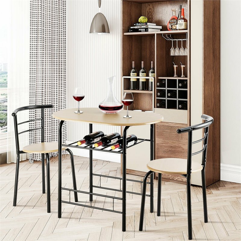 Costway 3-piece MDF and Iron Dining Set with Table and 2 Chairs in Natural