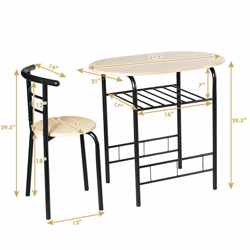 Costway 3-piece MDF and Iron Dining Set with Table and 2 Chairs in Natural