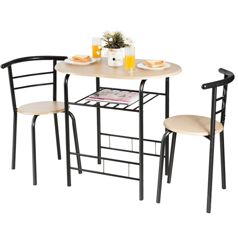 Costway 3-piece MDF and Iron Dining Set with Table and 2 Chairs in Natural
