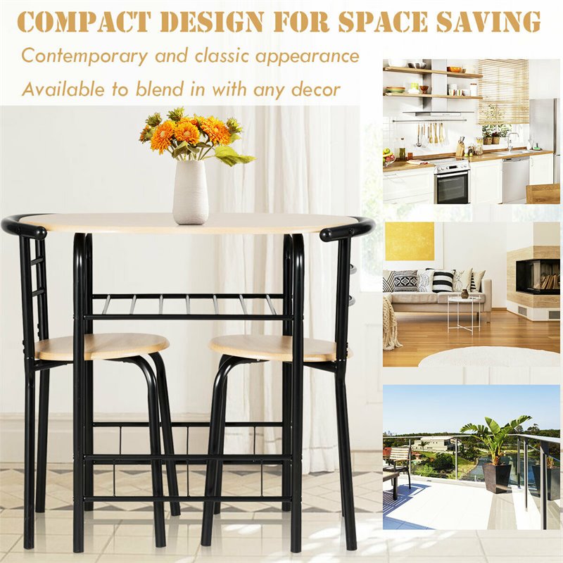 Costway 3-piece MDF and Iron Dining Set with Table and 2 Chairs in Natural