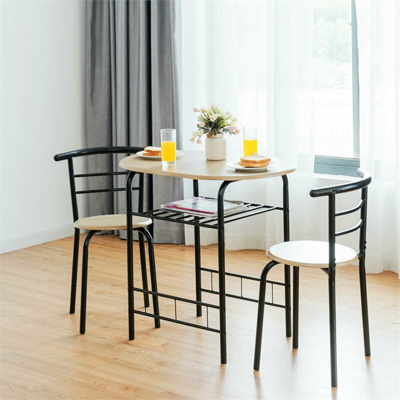 Costway 3-piece MDF and Iron Dining Set with Table and 2 Chairs in Natural