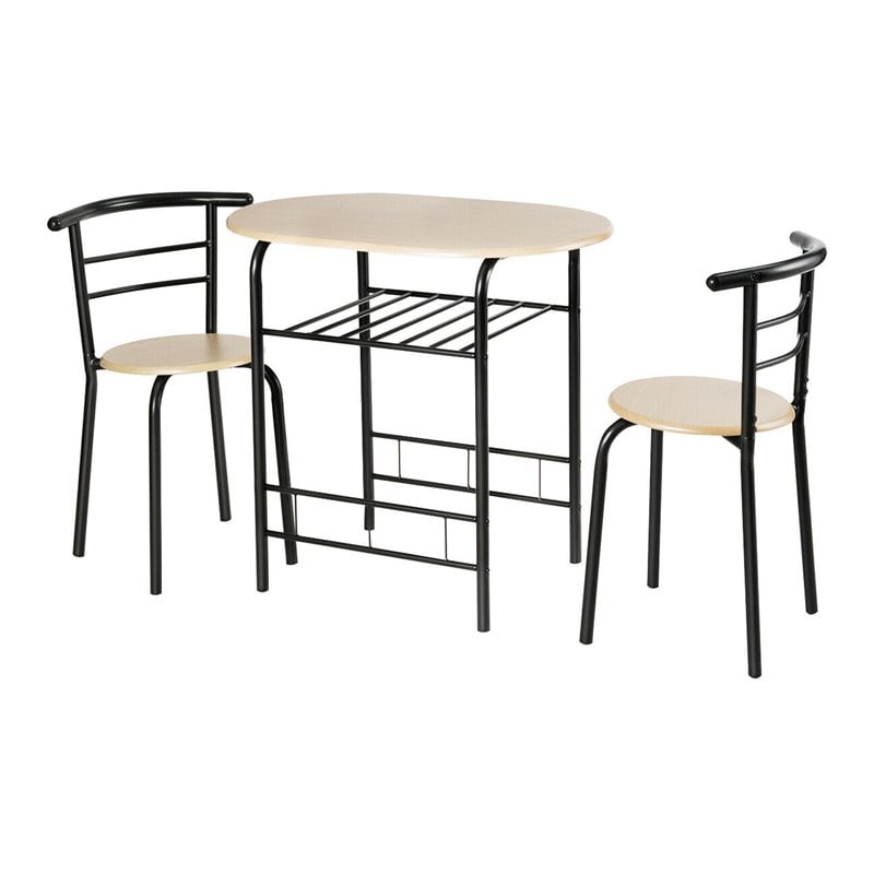 Costway 3-piece MDF and Iron Dining Set with Table and 2 Chairs in Natural