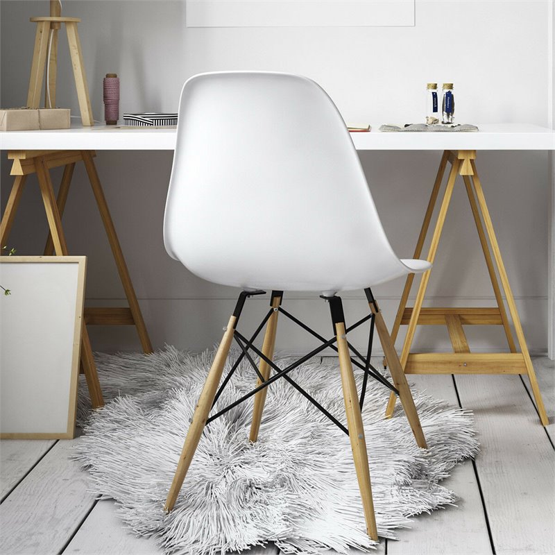 Costway Contemporary Wood and ABS Dining Side Chairs in White (Set of 2)