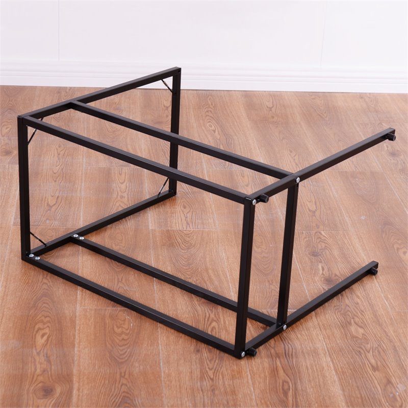 Costway Steel Coffee Tray Side Sofa End Table with Glass Top in Black