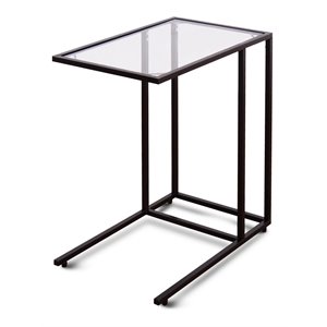 Costway Steel Coffee Tray Side Sofa End Table with Glass Top in Black