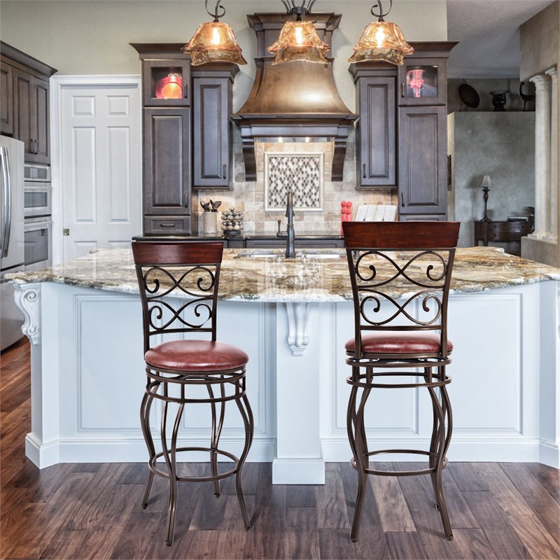 Costway Polyurethane Bar Stools with Swivel Seat in Brown (Set of 2)