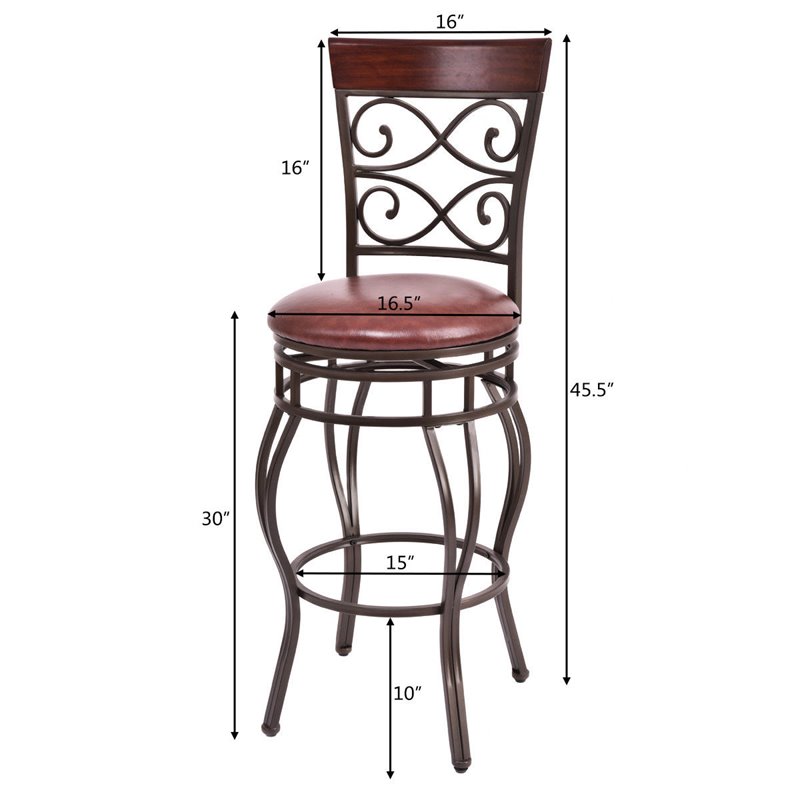 Costway Polyurethane Bar Stools with Swivel Seat in Brown (Set of 2)