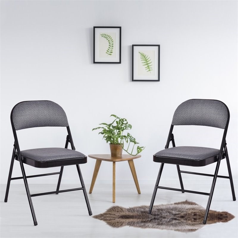 Costway Upholstered Padded Fabric Folding Chairs in Black (Set of 4)