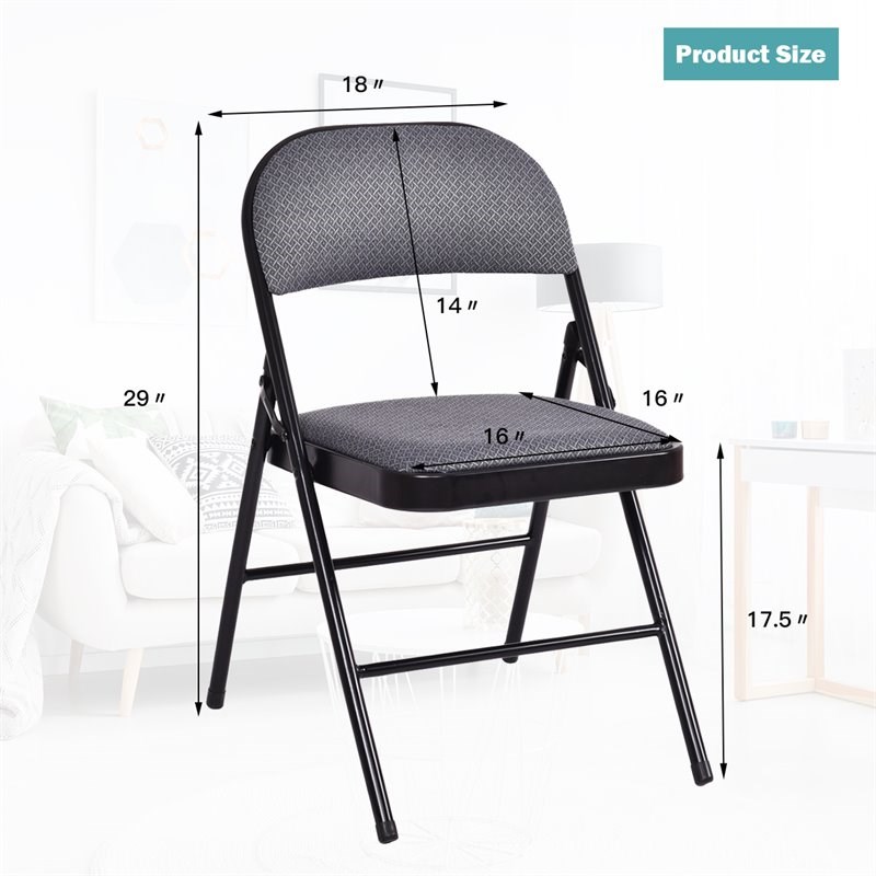 Costway Upholstered Padded Fabric Folding Chairs in Black (Set of 4)