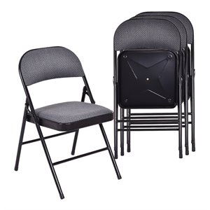 costway upholstered padded fabric folding chairs in black (set of 4)