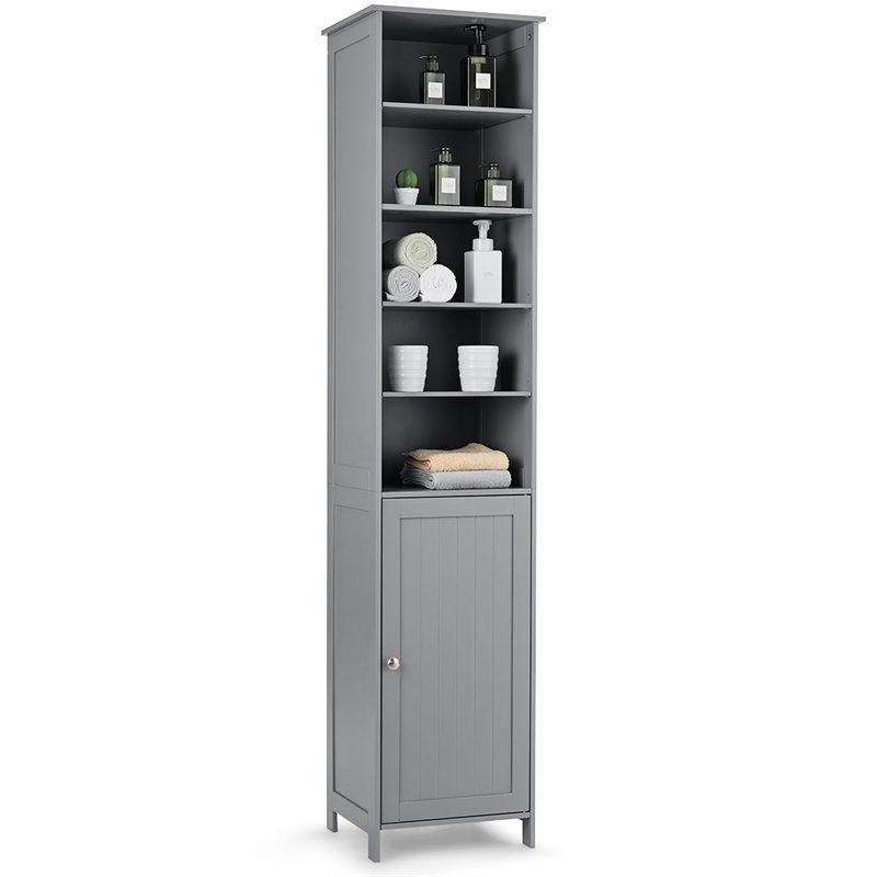 Costway 72'' Contemporary MDF Bathroom Cabinet with 5 Shelves in Gray