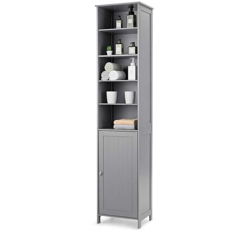 Costway 72'' Contemporary MDF Bathroom Cabinet with 5 Shelves in Gray