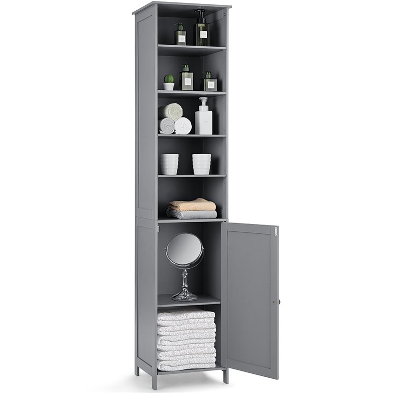 Costway 72'' Contemporary MDF Bathroom Cabinet with 5 Shelves in Gray