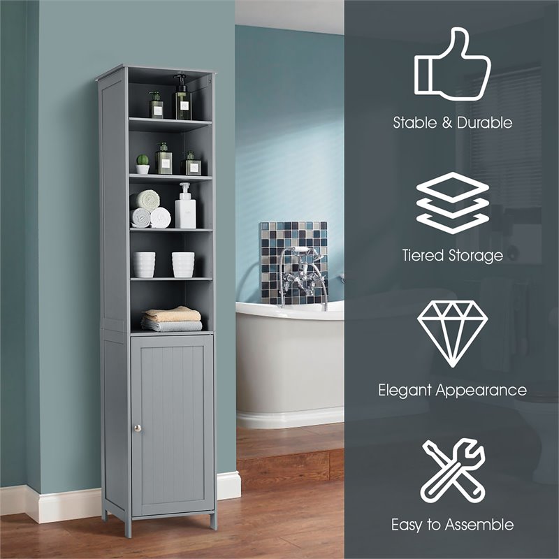 Costway 72'' Contemporary MDF Bathroom Cabinet with 5 Shelves in Gray