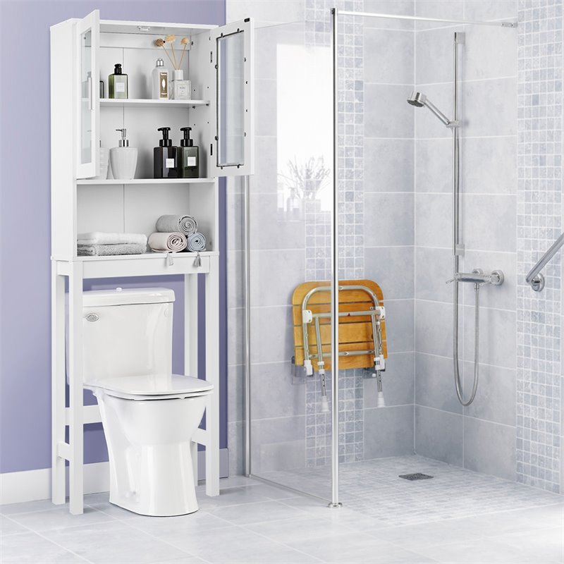 Costway Contemporary MDF and Glass Bathroom Spacesaver in White