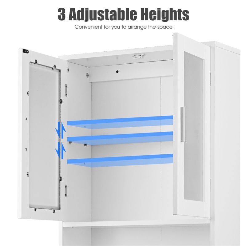 Costway Contemporary MDF and Glass Bathroom Spacesaver in White