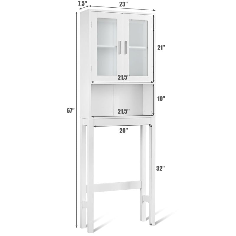 Costway Contemporary MDF and Glass Bathroom Spacesaver in White