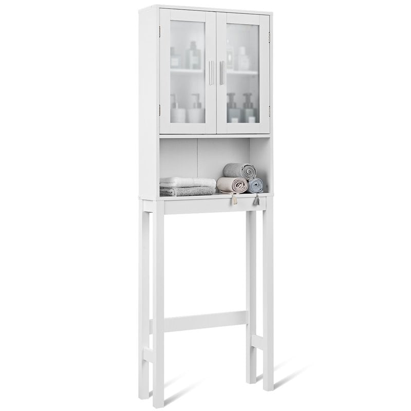 Costway Contemporary MDF and Glass Bathroom Spacesaver in White