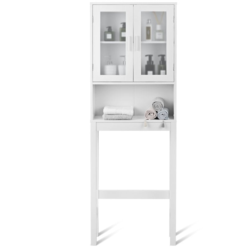 Costway Contemporary MDF and Glass Bathroom Spacesaver in White