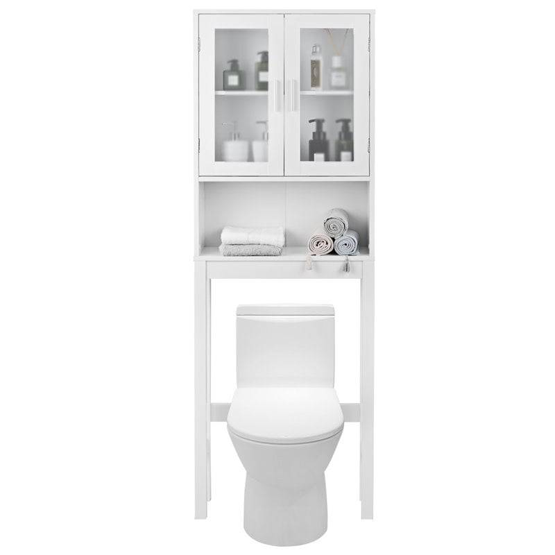Costway Contemporary MDF and Glass Bathroom Spacesaver in White