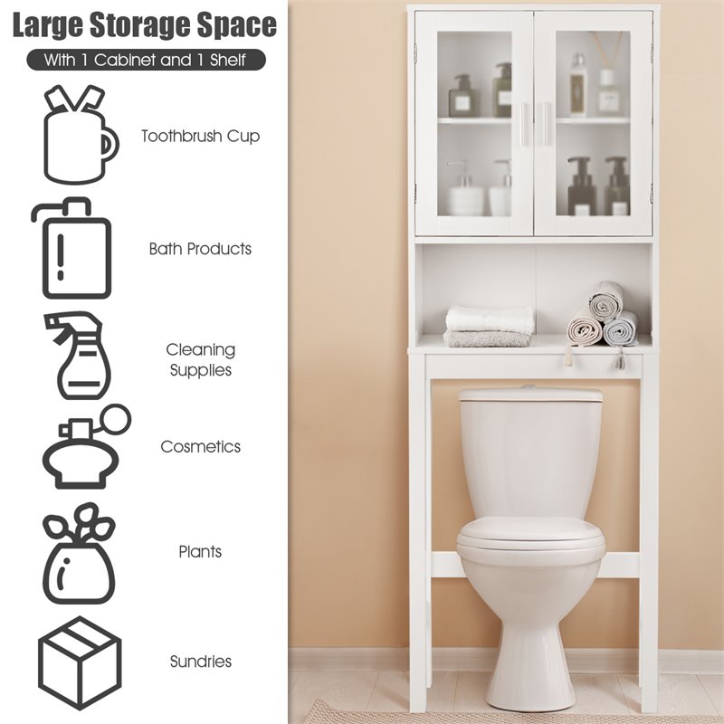 Costway Contemporary MDF and Glass Bathroom Spacesaver in White