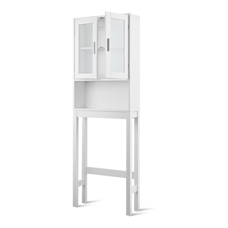 Costway Contemporary MDF and Glass Bathroom Spacesaver in White