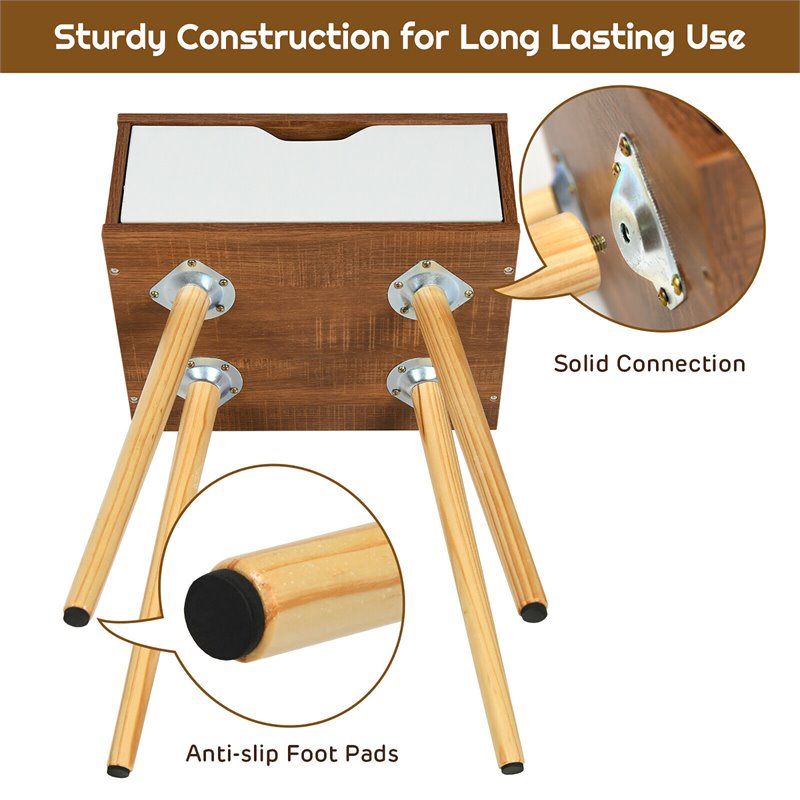 Costway Contemporary Particle Board Nightstand with Solid Wood Leg in Walnut