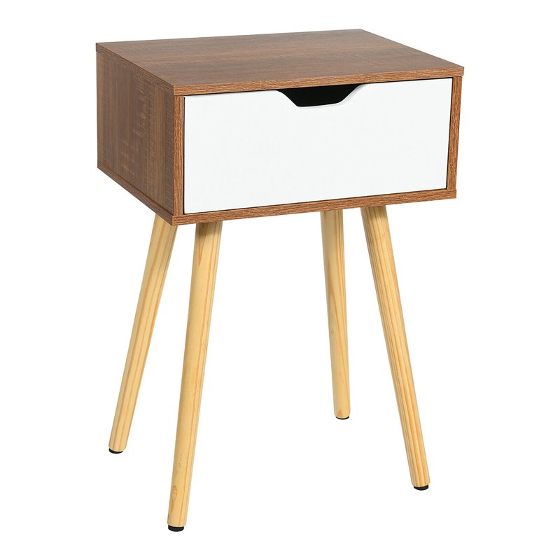 Costway Contemporary Particle Board Nightstand with Solid Wood Leg in Walnut