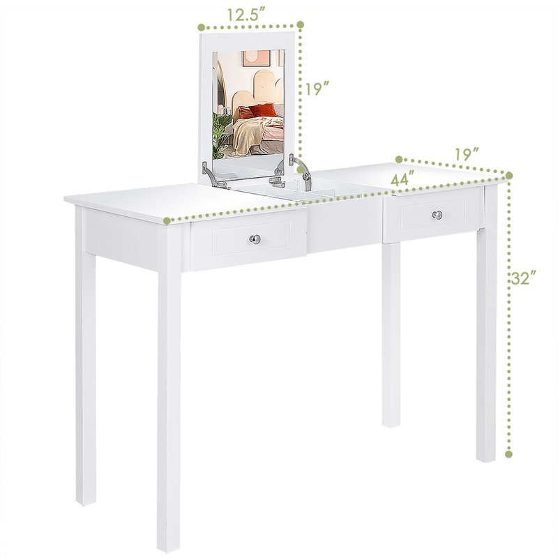 Costway MDF and Wood Dressing Table Set with Flip-top Mirror in White
