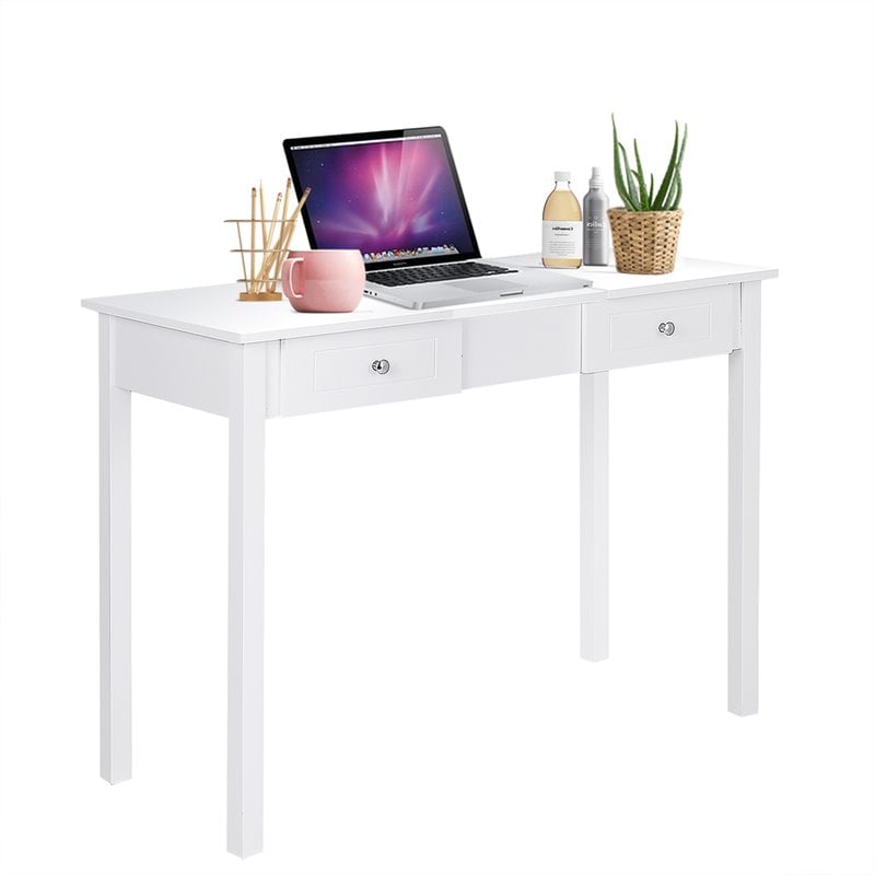 Costway MDF and Wood Dressing Table Set with Flip-top Mirror in White