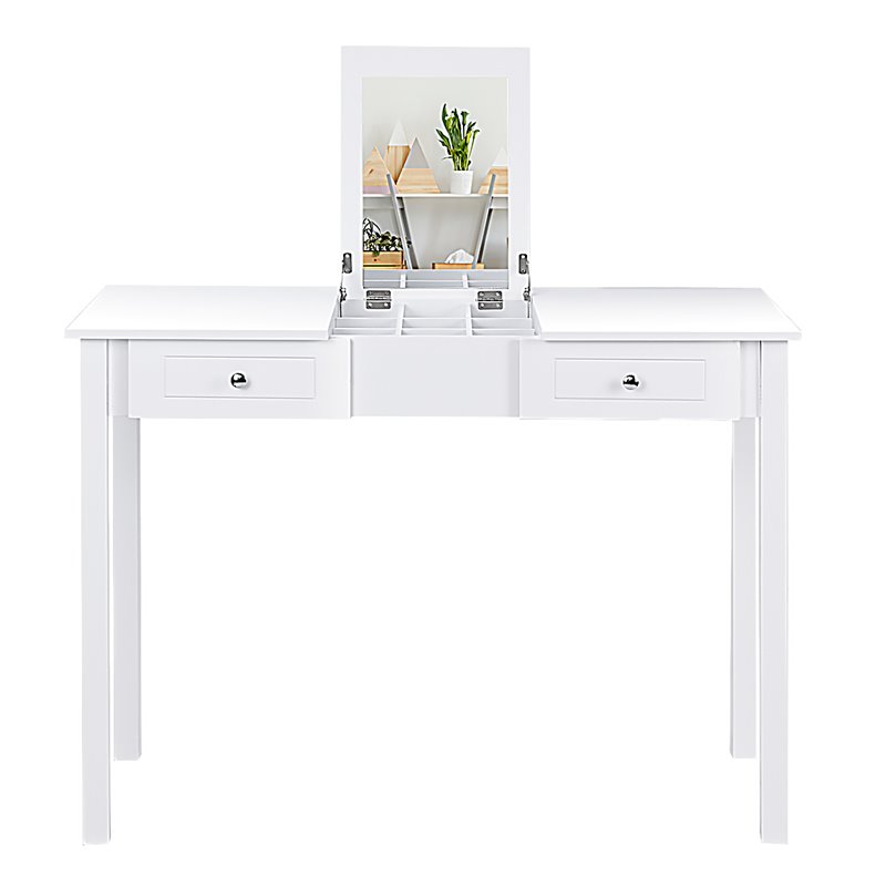 Costway MDF and Wood Dressing Table Set with Flip-top Mirror in White