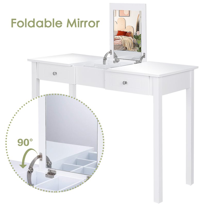 Costway MDF and Wood Dressing Table Set with Flip-top Mirror in White